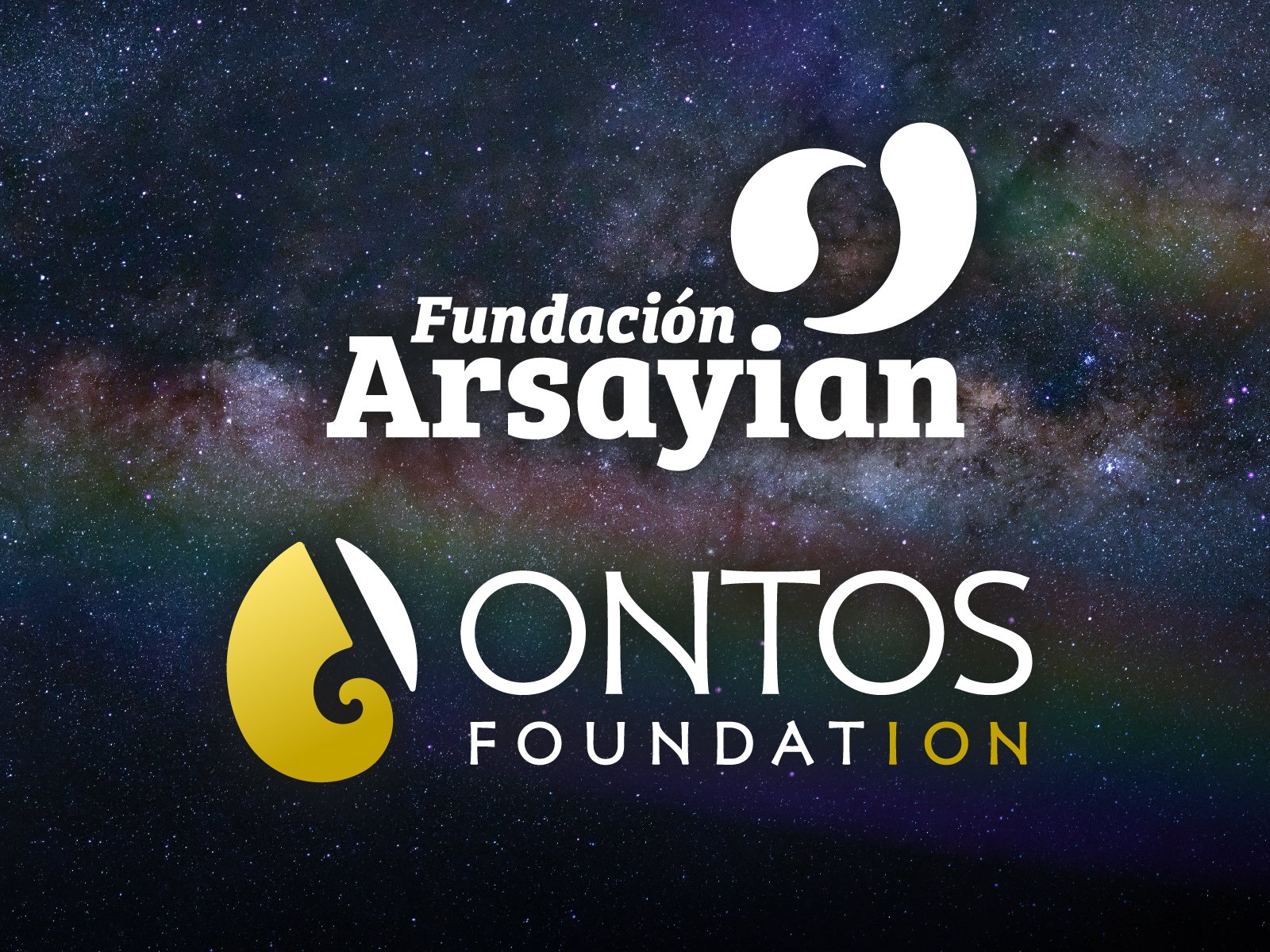 Fundación Arsayian and Ontos Foundation logos on a starry background.